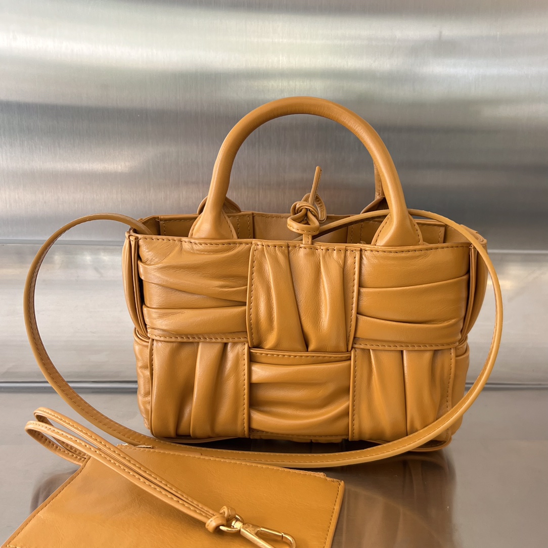 Micro Candy Arco Intreccio Leather Tote Bag Caramel